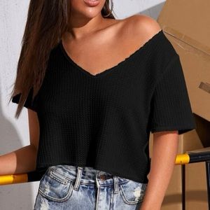 Oversized Waffle Knit Cropped Tee